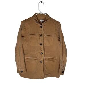 J. Jill Jacket Womens Small Utility Shacket Brown Pockets Cinch Waist Terry